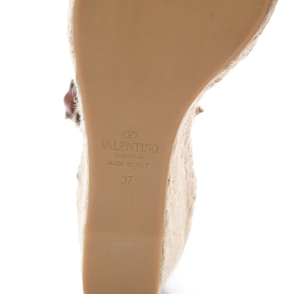 Valentino Garavani Grained Calfskin Rockstud Ankle Wrap Espadrille 15/85mm Wedges 37 Cuoio 6 of 8