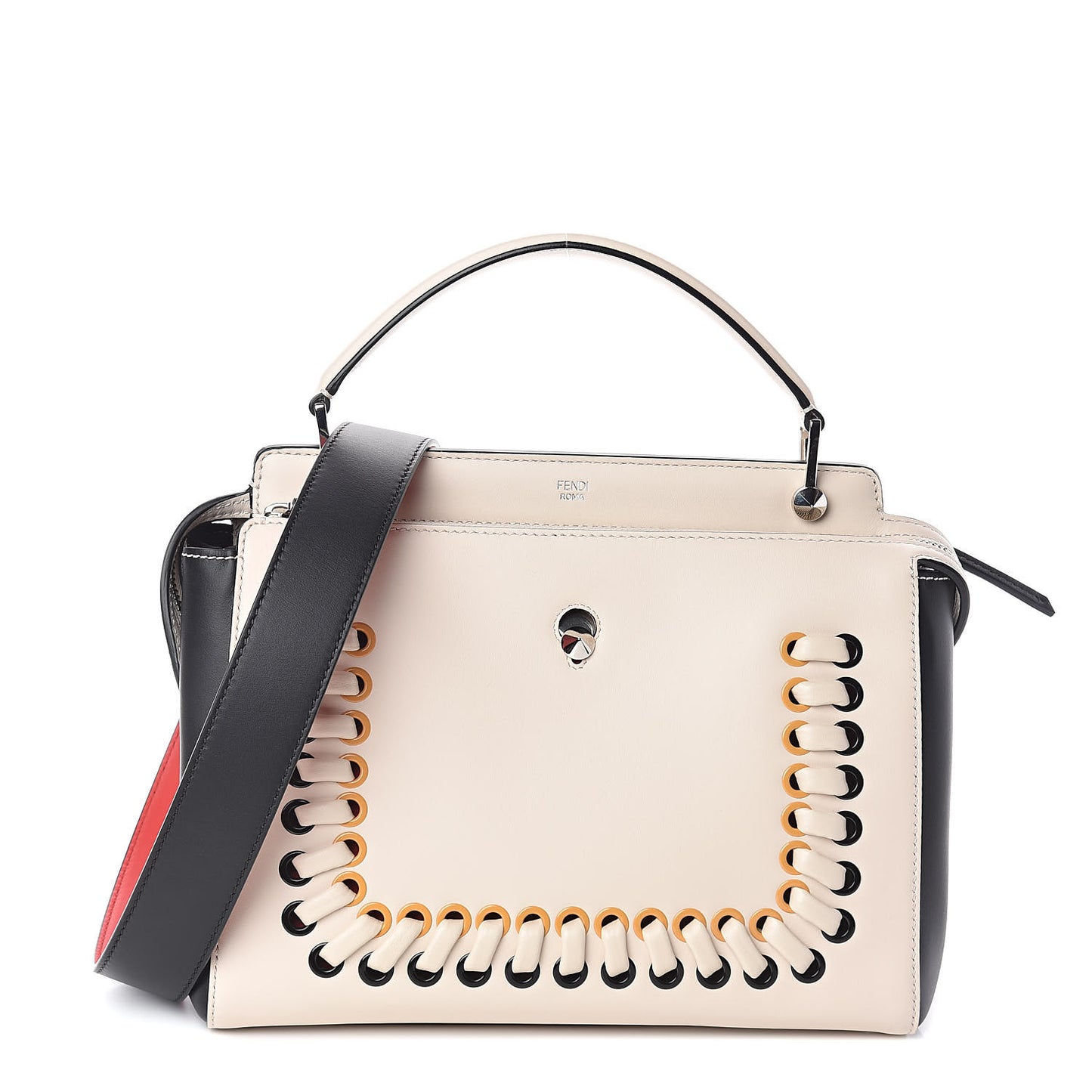 Vitello Baltico Shiny Nappa Lace Up DotCom Satchel Camelia Black Multicolor