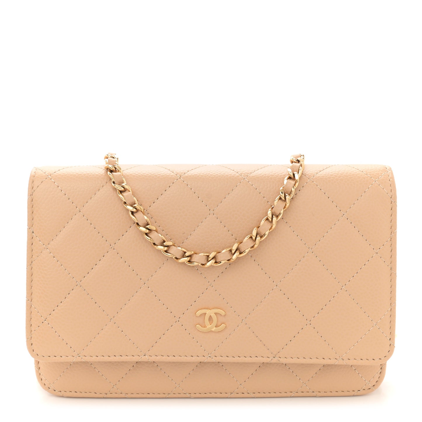 Caviar Quilted Wallet on Chain WOC Beige