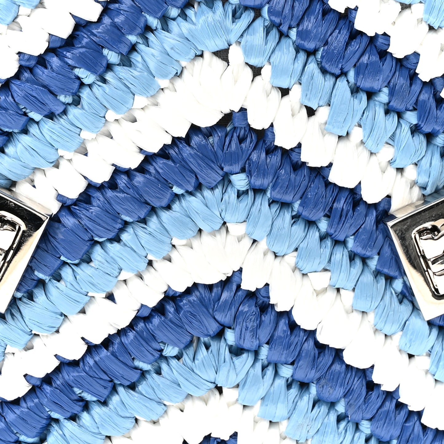 Raffia Effect Calfskin Medium Hug Bag White Lapis Lazuli