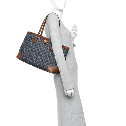 New Denim GG Monogram Medium Ophidia Shopping Tote Blue Tea Cuir