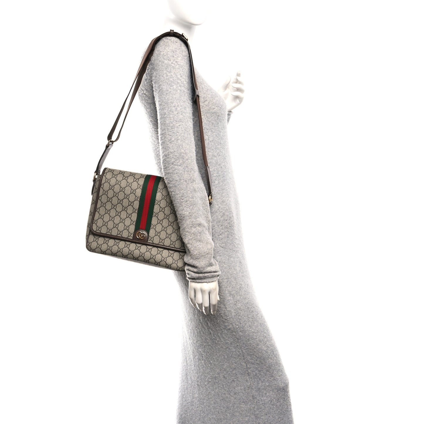 Tender GG Supreme Monogram Textured Dollar Calfskin Ophidia Messenger Bag Beige Ebony Dark Brown