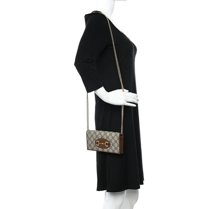 Gucci GG Supreme Monogram Azalea Calfskin Horsebit 1955 Wallet On Chain Beige Ebony Brown Sugar 2 of 12