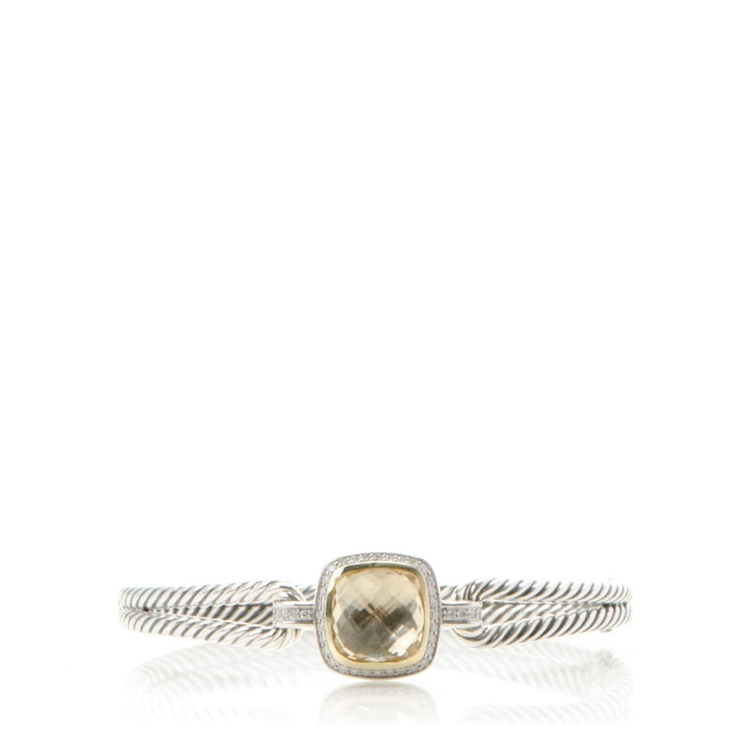 David Yurman Sterling Silver 18K Yellow Gold Diamond Champagne Citrine 11mm Albion Cable Bracelet 1 of 5