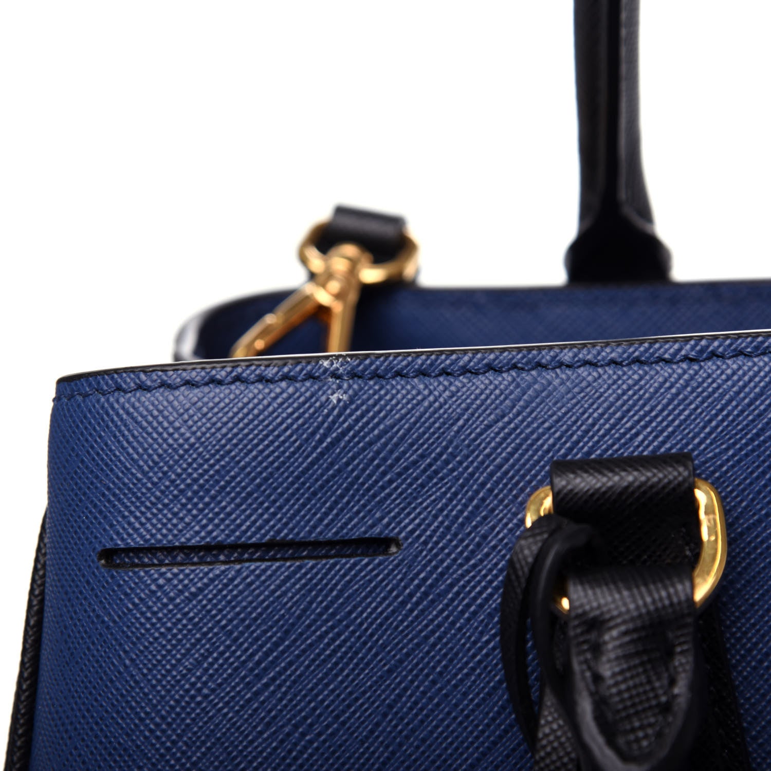 Prada Saffiano Lux Bi-Color Medium Tote Bluette Black 10 of 10