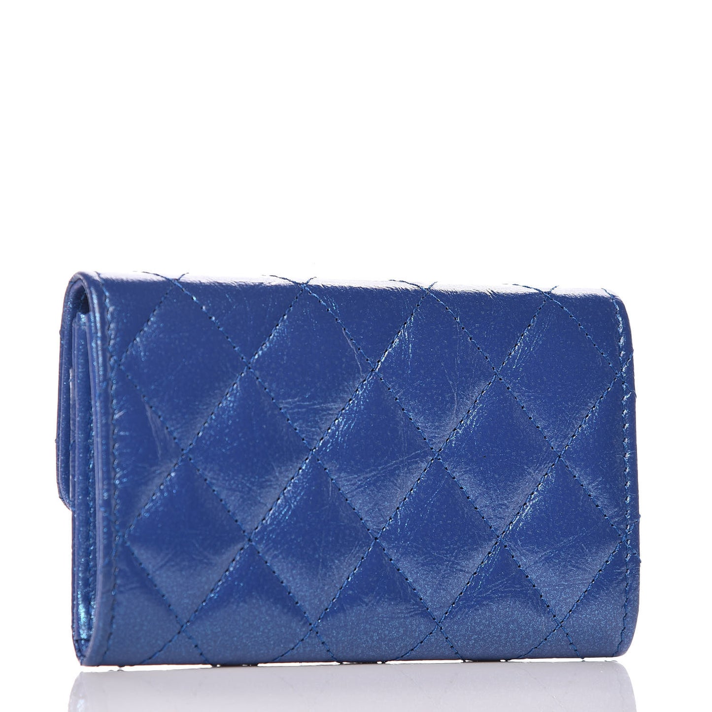 Glittered Aged Calfskin Quilted Reissue Card Holder Dark Blue