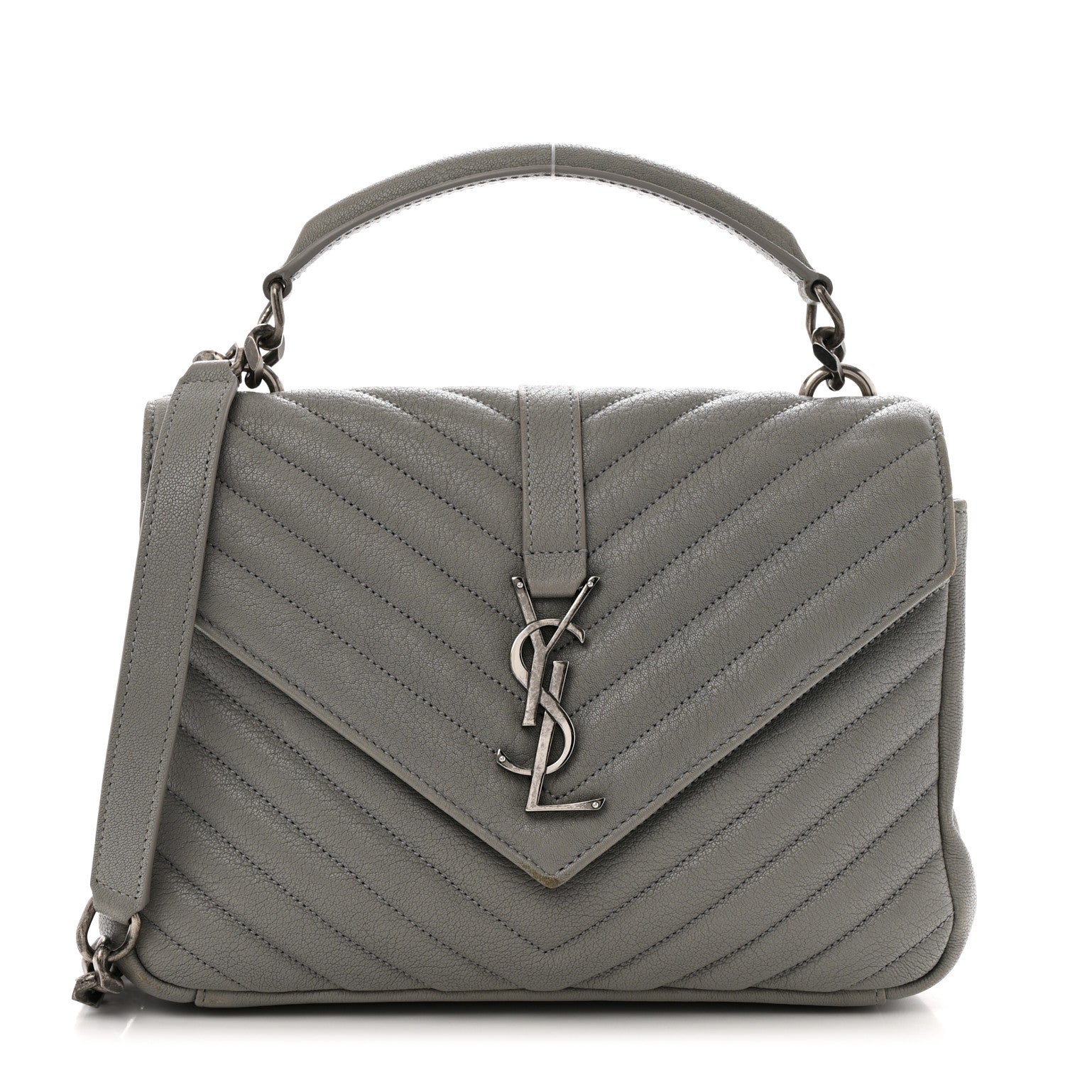 Saint Laurent Sheepskin Matelasse Chevron Monogram Medium College Bag Granite 1 of 14