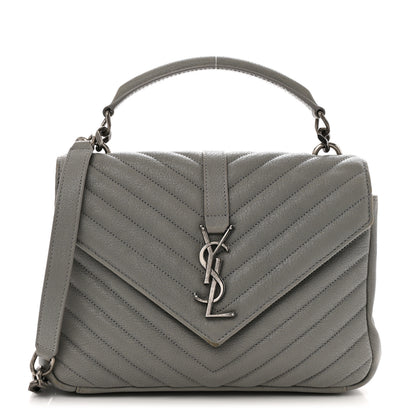 Saint Laurent Sheepskin Matelasse Chevron Monogram Medium College Bag Granite 1 of 14