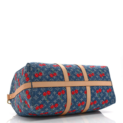 Louis Vuitton LV X TM Monogram Denim Cerises Keepall Bandouliere 45 Blue 3 of 8