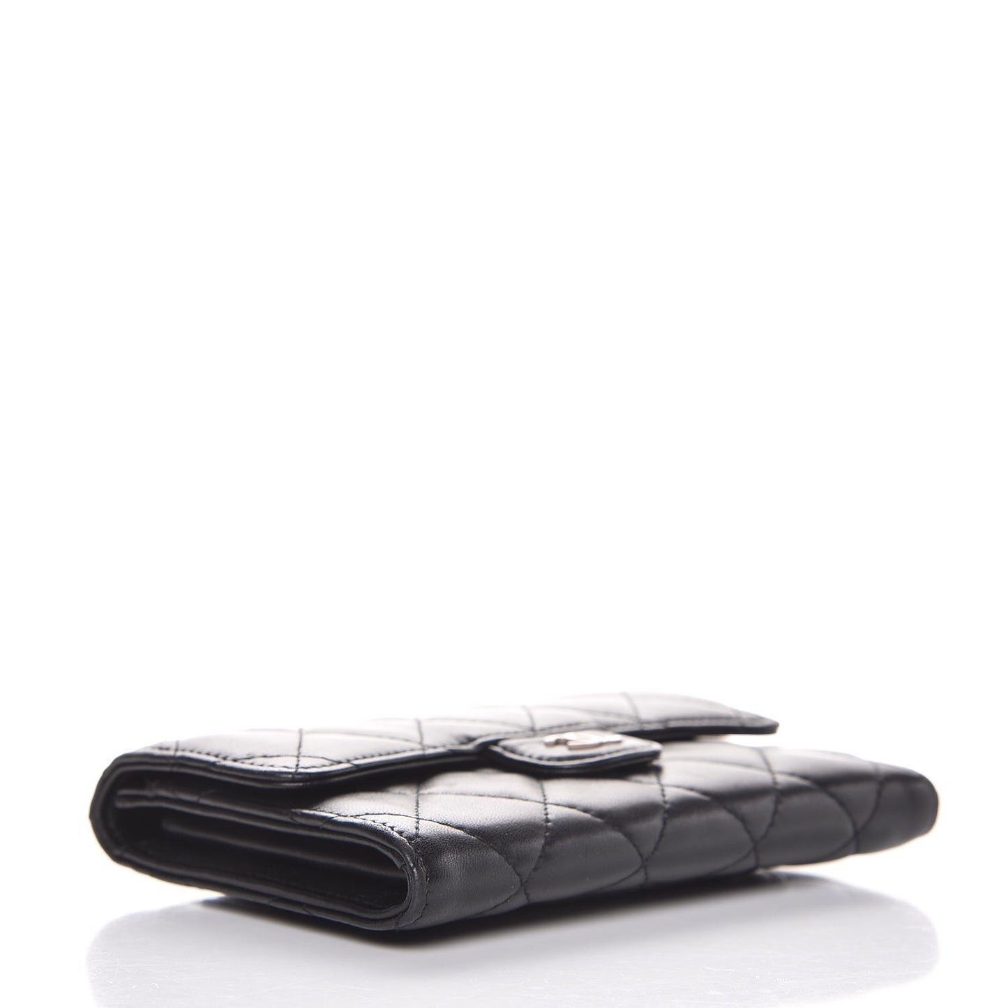 Lambskin Quilted Small Flap Wallet Black