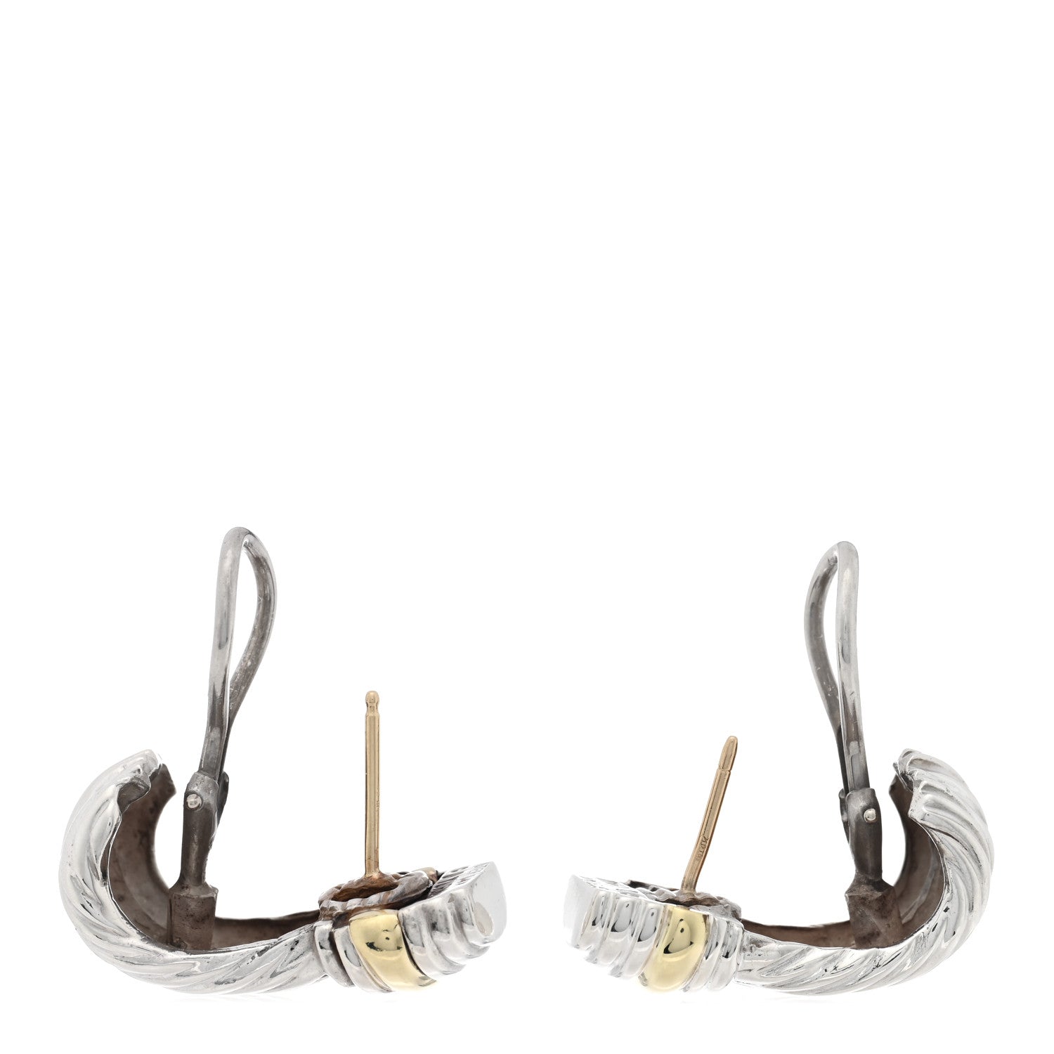 David Yurman Sterling Silver 14K Yellow Gold Cable Earrings 3 of 4