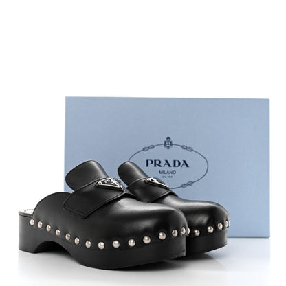 Prada Natural Calfskin Metal Triangle Logo 45mm Clogs 36 Black 9 of 9