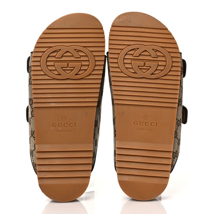Gucci GG Monogram Lavaredo Eco Fabric Mens Slide Sandals With Straps 9 Beige Ebony Light Brown 5 of 11