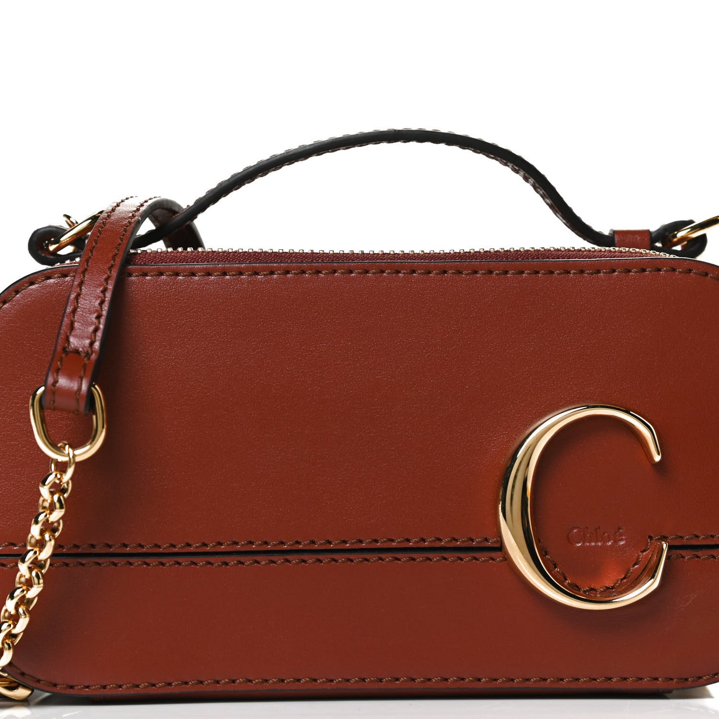 Shiny Calfskin Mini Vanity C Bag Sepia Brown