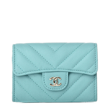 Chanel Caviar Chevron Quilted Card Holder Wallet Green 1 of 9
