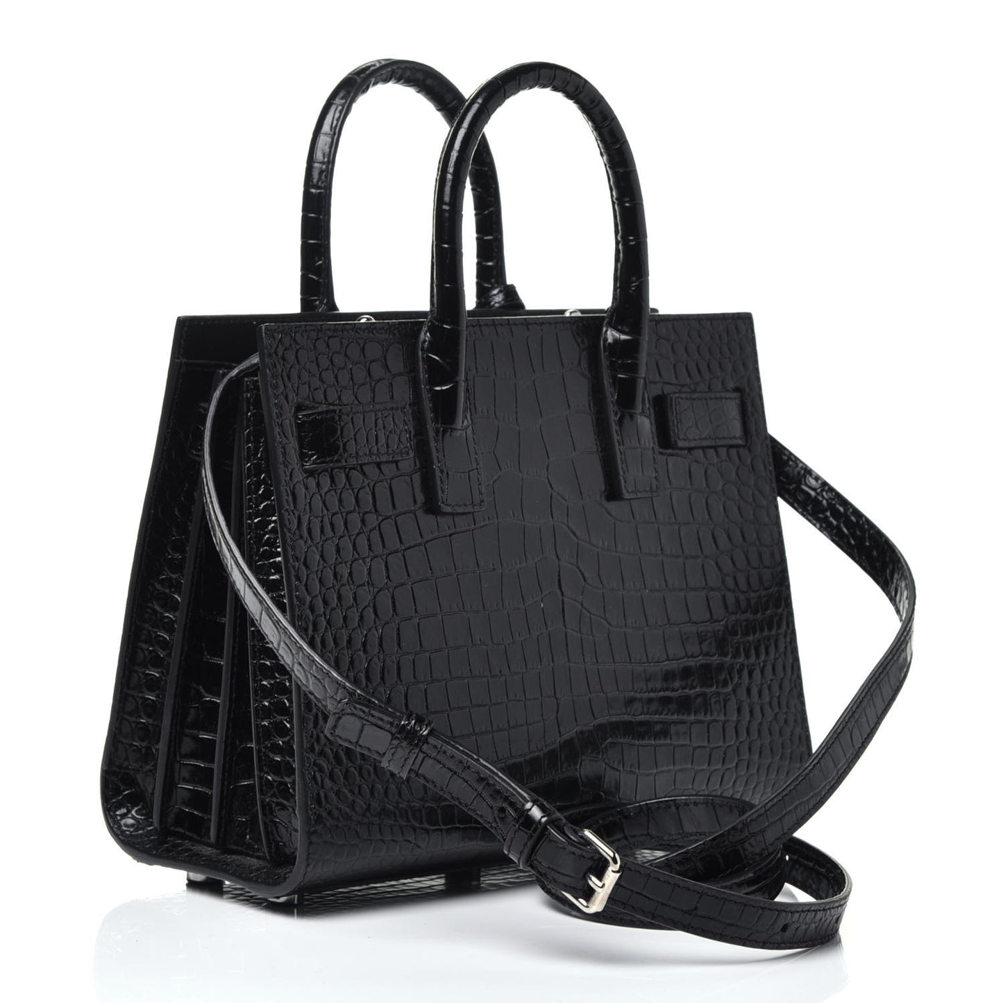 Calfskin Crocodile Embossed Nano Sac De Jour Black