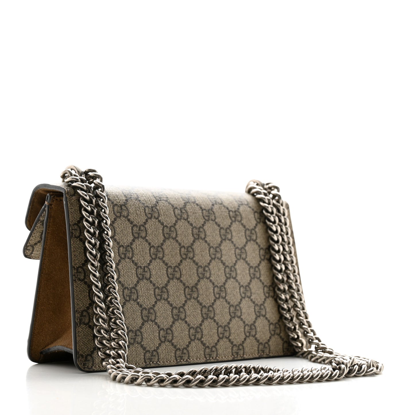 GG Supreme Monogram Suede Crystal Small Dionysus Shoulder Bag Beige Ebony Taupe