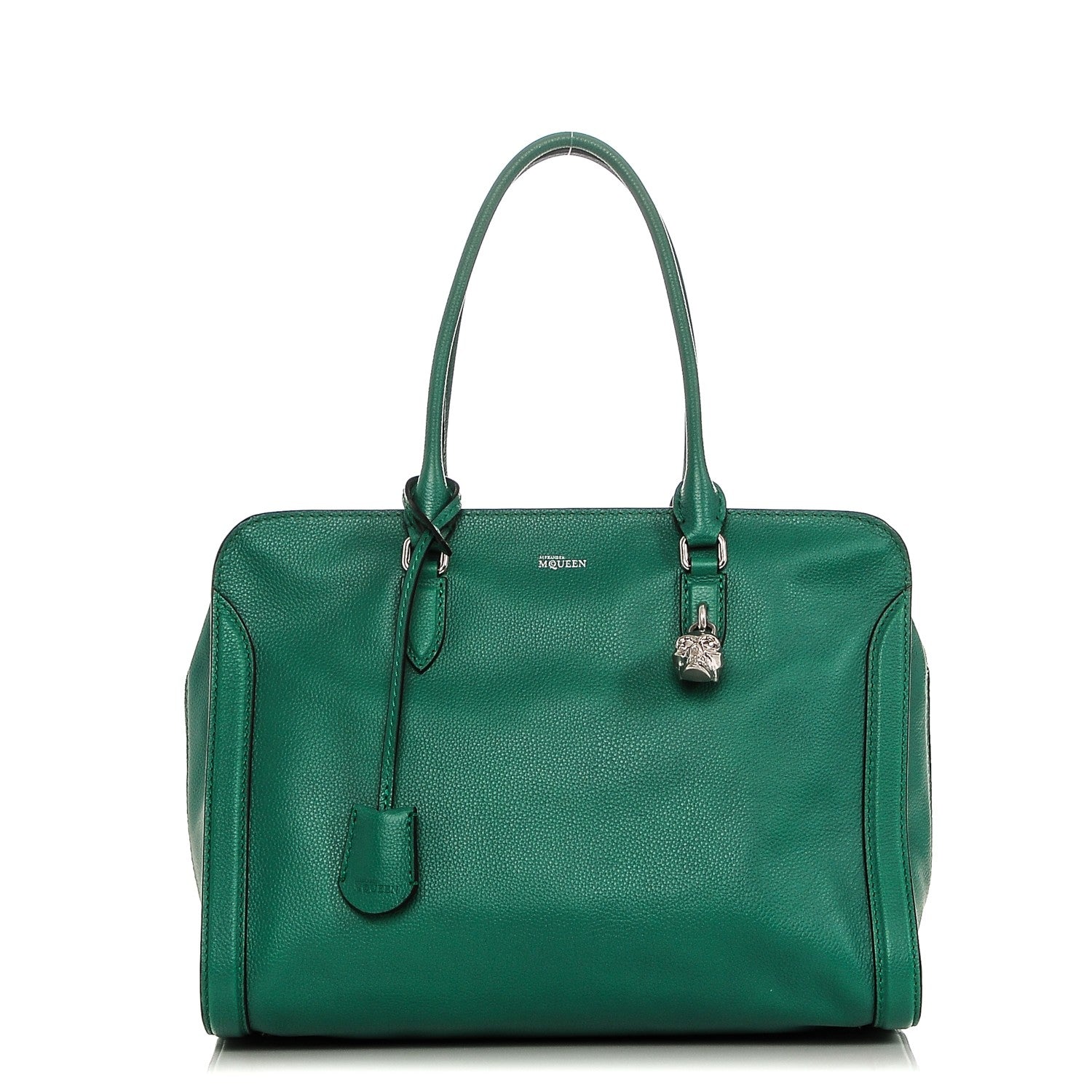 Alexander McQueen Pebbled Calfskin Large Skull Padlock Zip Around Tote Emerald 1 of 10