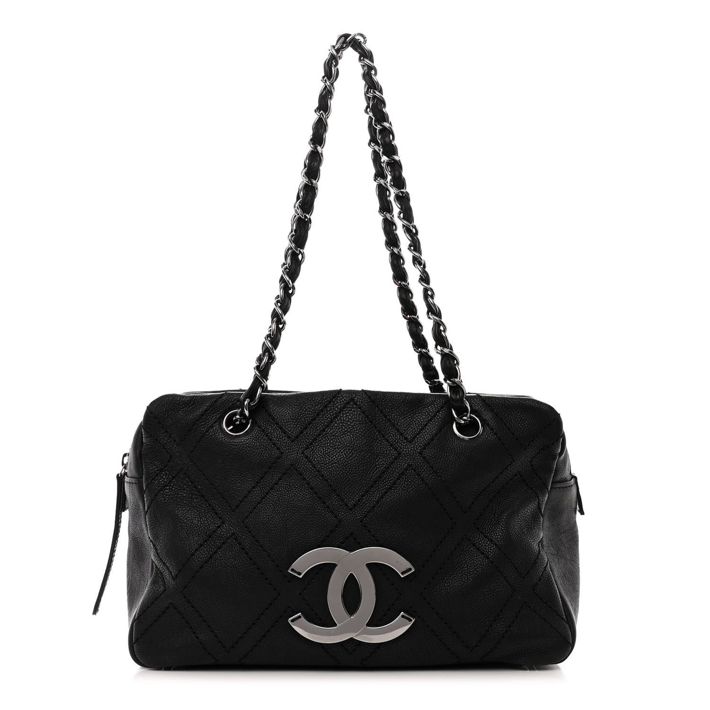 Calfskin Small Diamond Stitch Tote Black