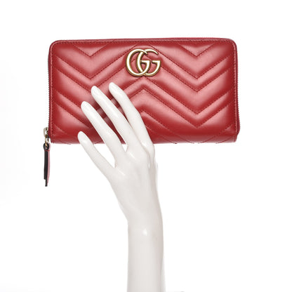 Gucci Calfskin Matelasse GG Marmont Zip Around Organizer Wallet Hibiscus Red 2 of 8