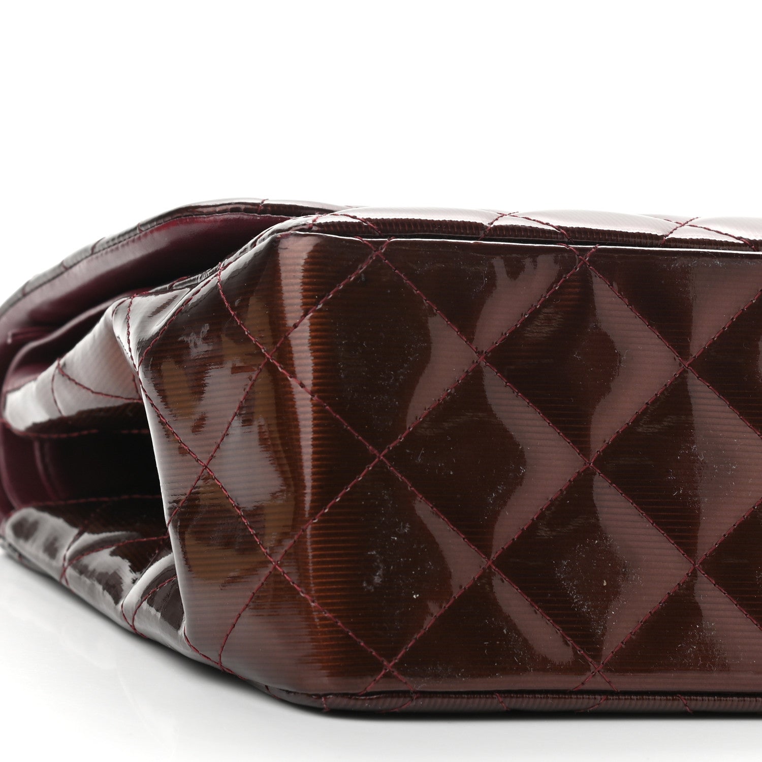 Chanel Striated Patent Quilted Jumbo Double Flap Burgundy 9 of 12