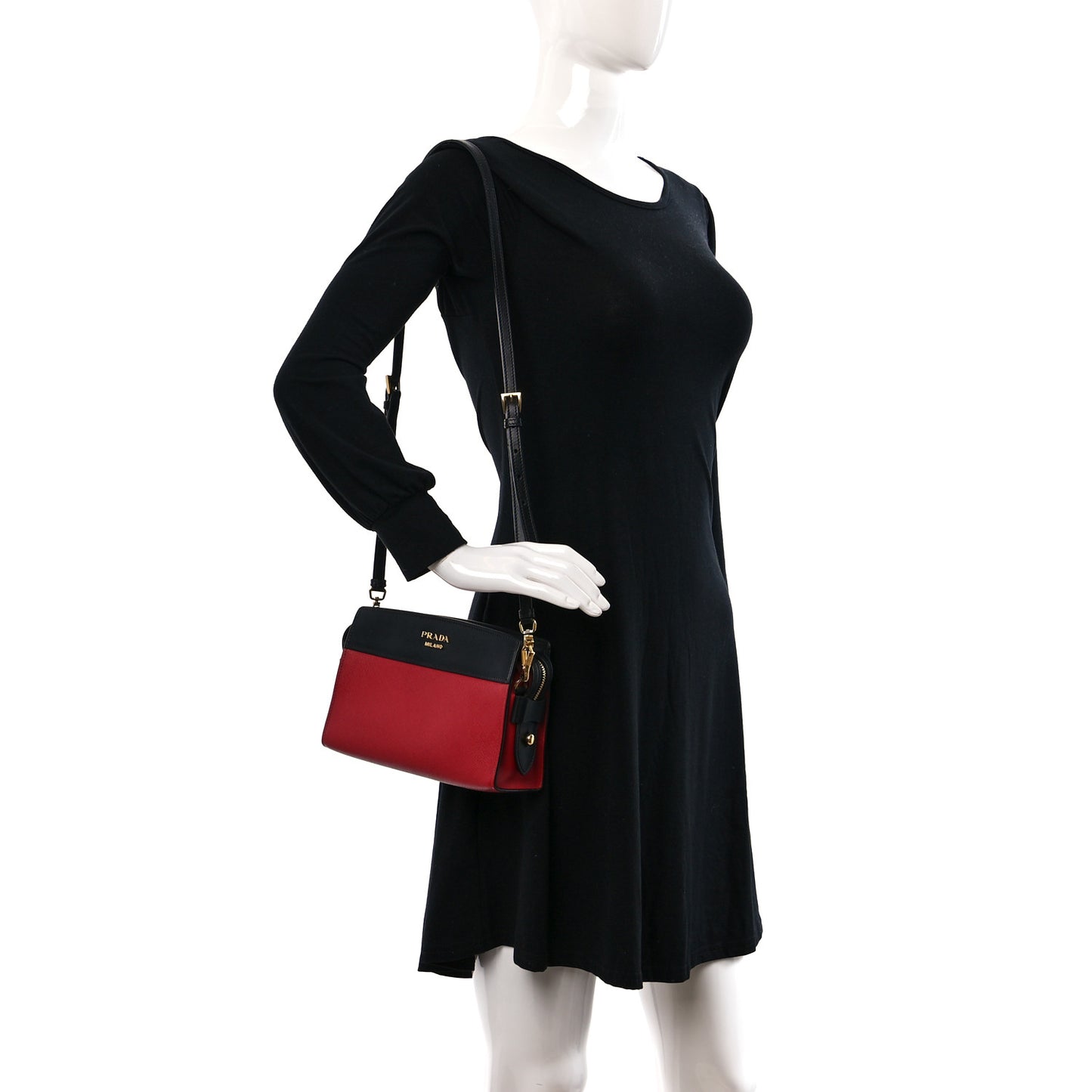 Saffiano Soft Calfskin Bandoliera Bag Fuoco Black