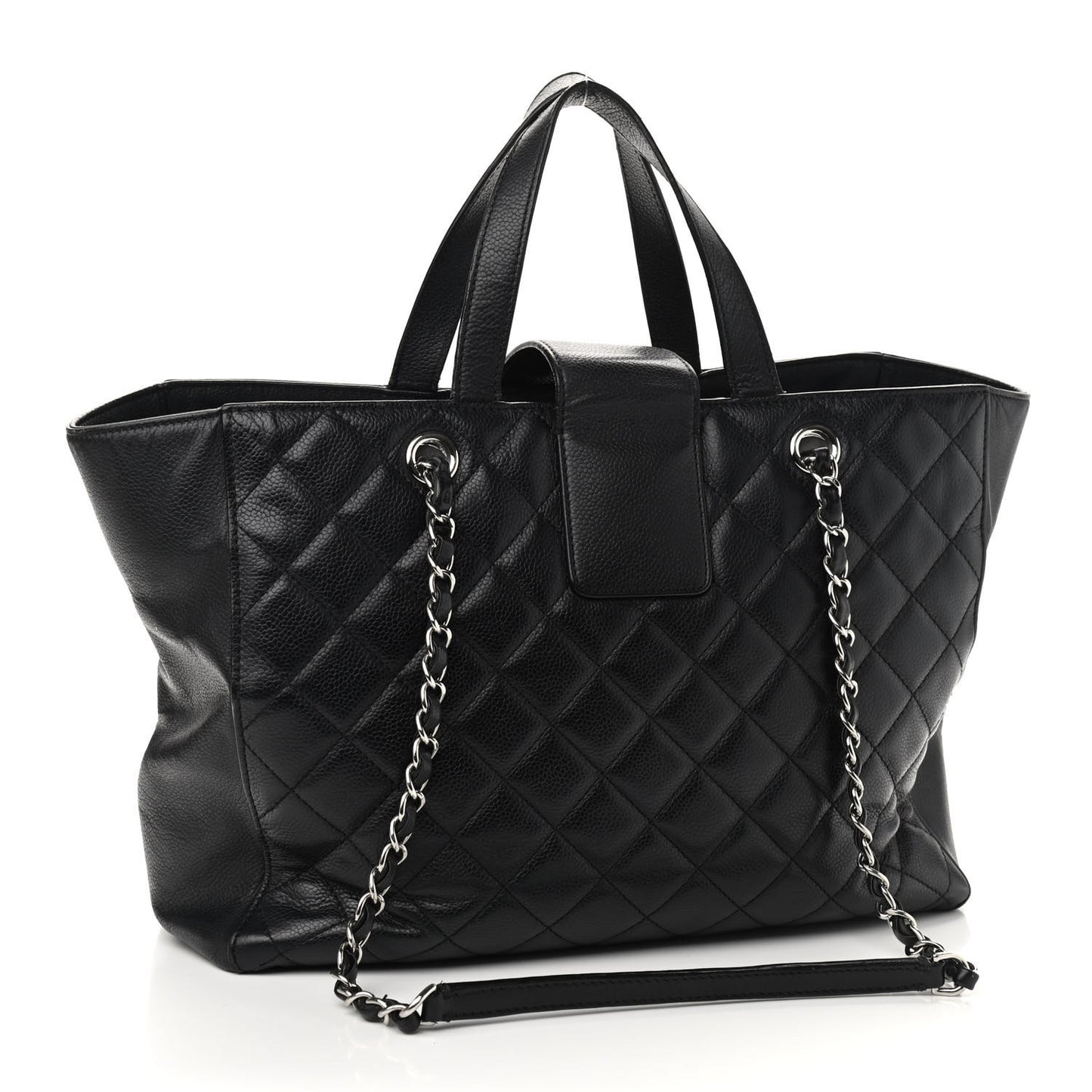 Caviar Quilted Large CC Box Shopping Tote Black