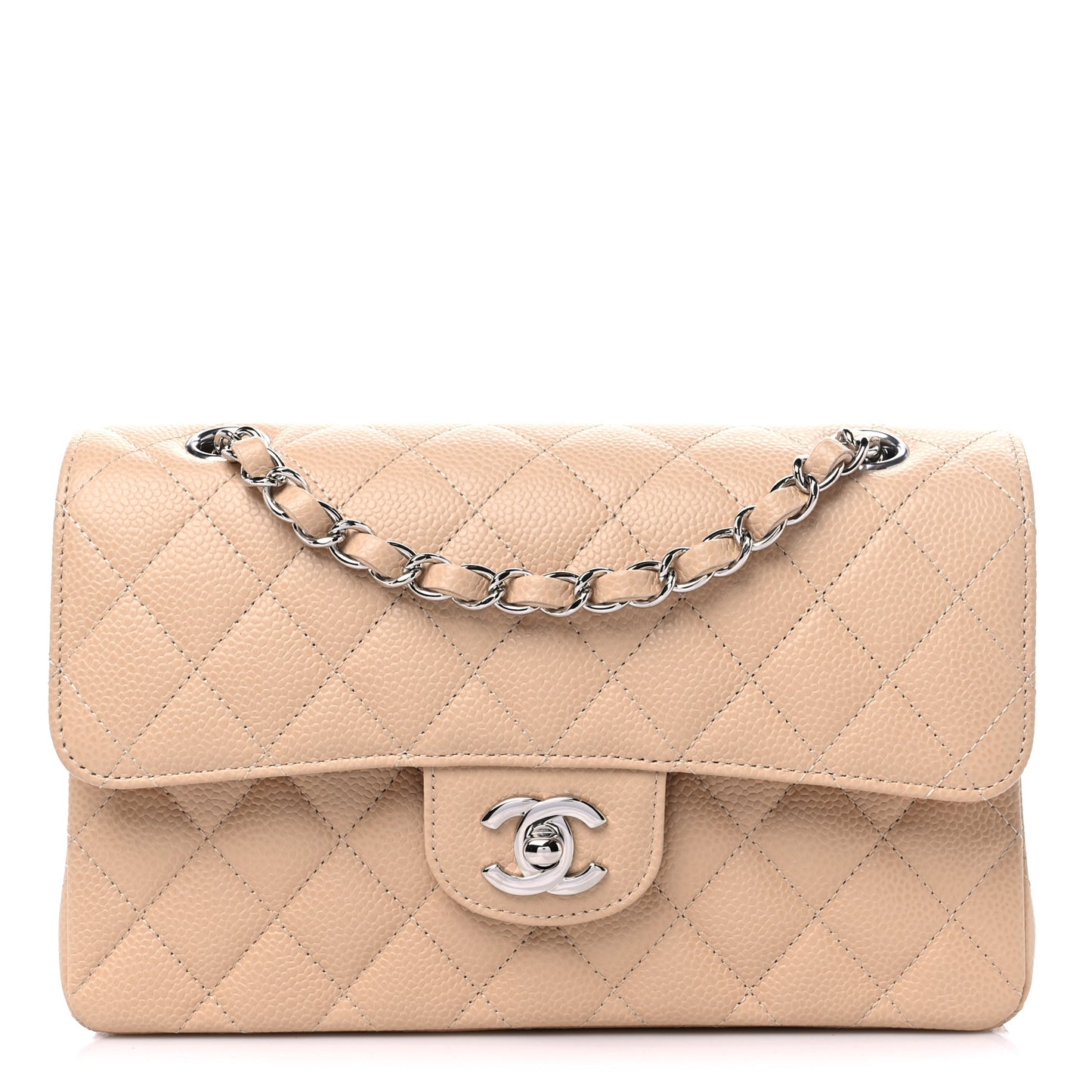 Caviar Quilted Small Double Flap Beige