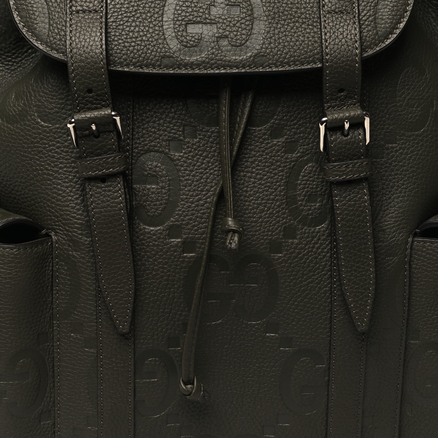 Gucci Piuma Calfskin Jumbo GG Embossed Double Buckle Backpack Vintage Olive 8 of 10