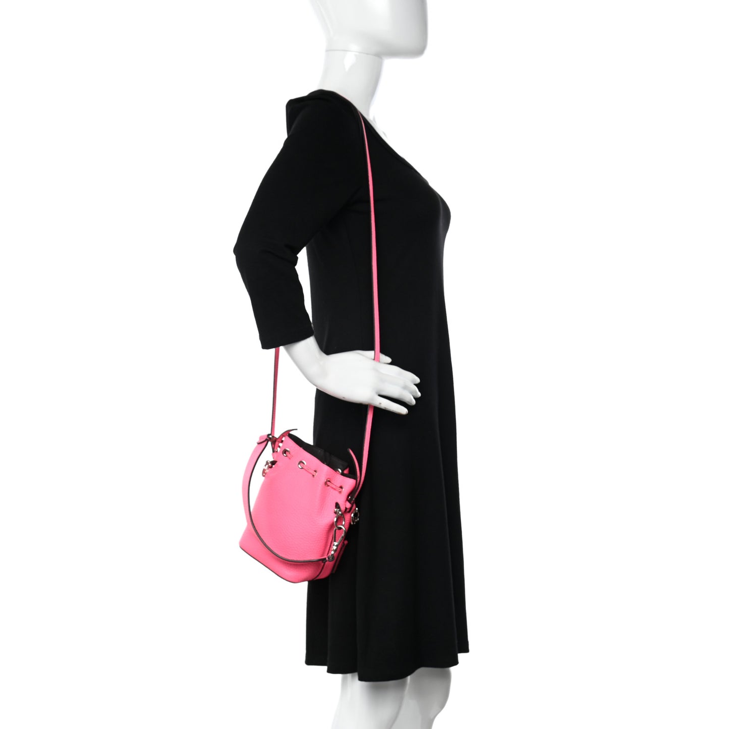 Cuoio Romano F is Fendi Mini Mon Tresor Pocket Bucket Bag Fluo Pink