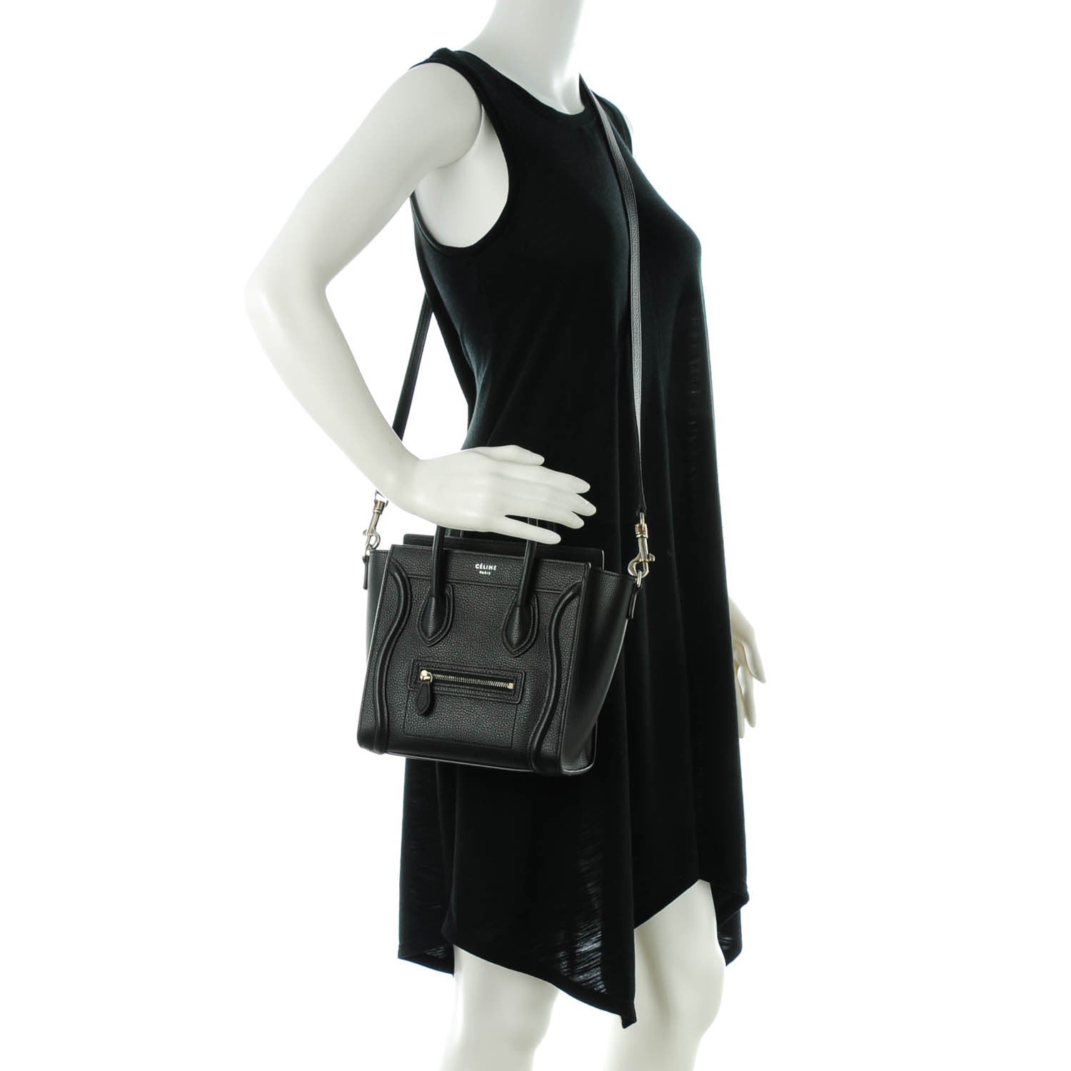 Celine Drummed Calfskin Nano Luggage Black 2 of 8