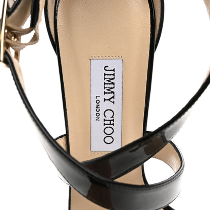 Jimmy Choo Patent Calfskin Fearne Wedge Sandals 40 Black 7 of 7