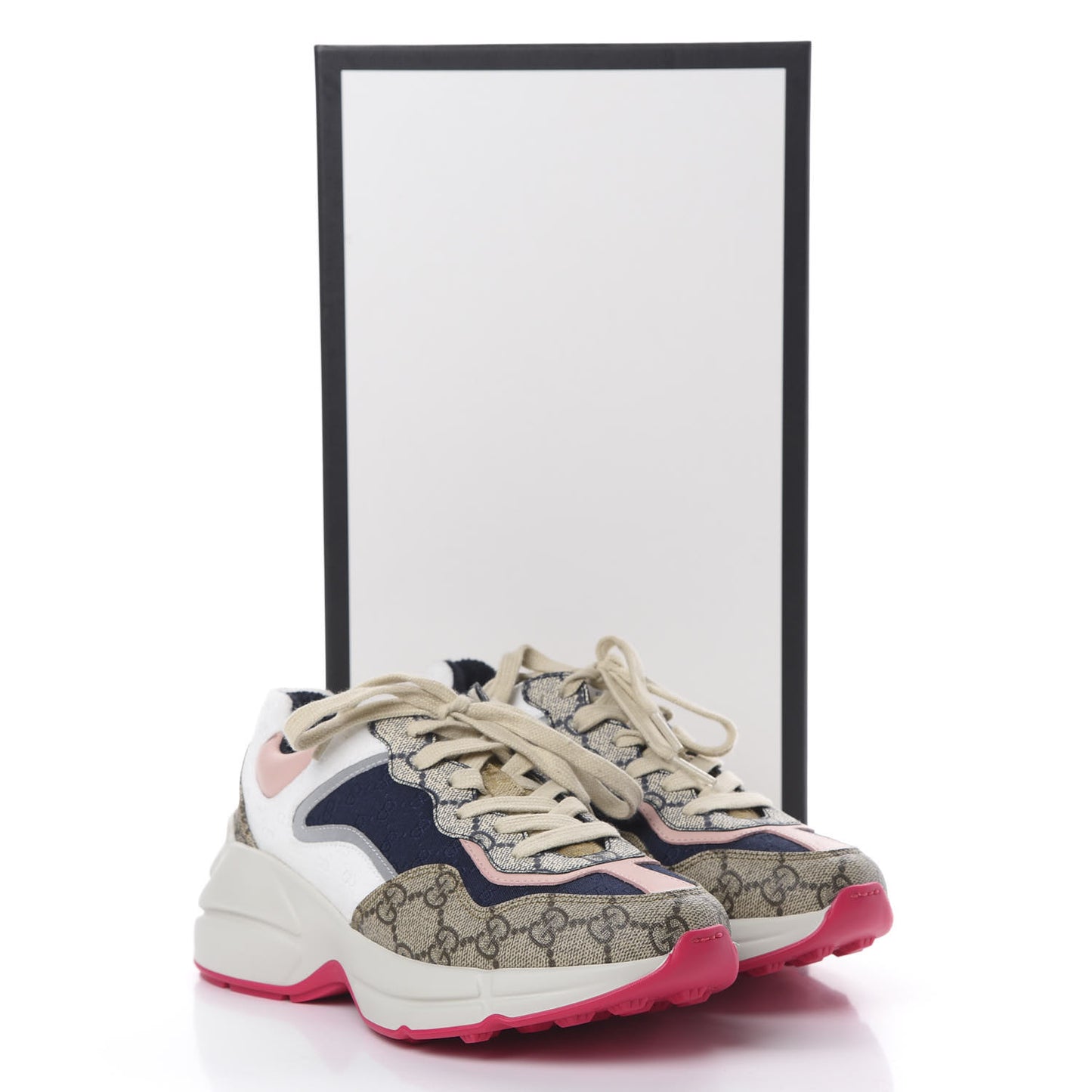 GG Supreme Monogram Mix Monogram Womens Rhyton Sneakers 36 London Blue Beige Pale Pink