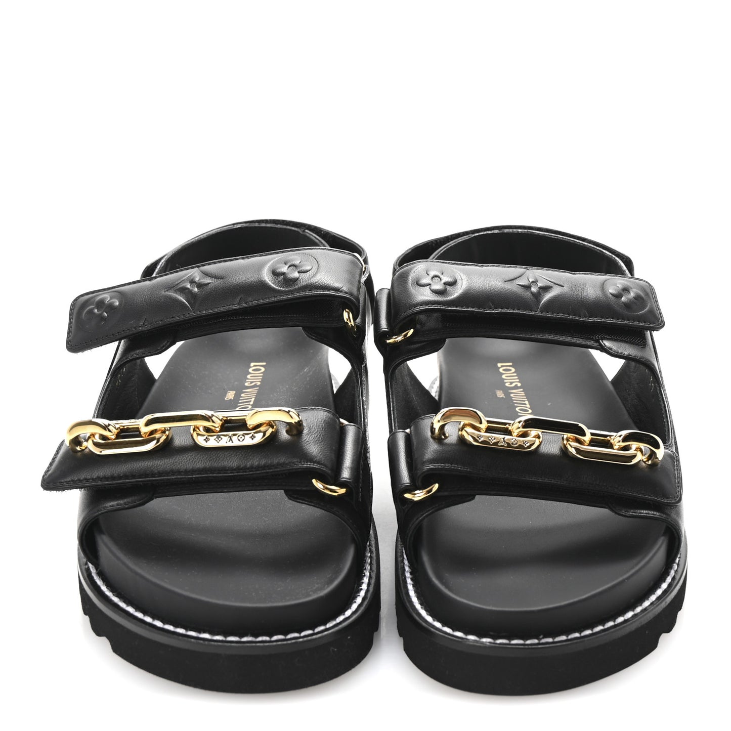 Lambskin Chain Link Paseo Flat Comfort Sandals 39 Black