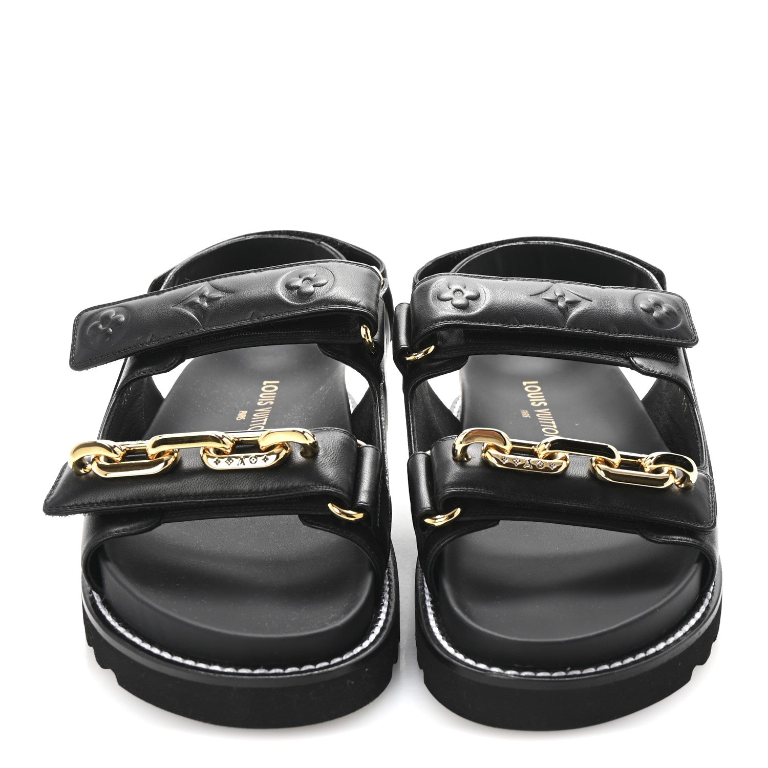 Louis Vuitton Lambskin Chain Link Paseo Flat Comfort Sandals 39 Black 3 of 10