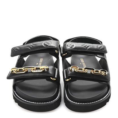Louis Vuitton Lambskin Chain Link Paseo Flat Comfort Sandals 39 Black 3 of 10