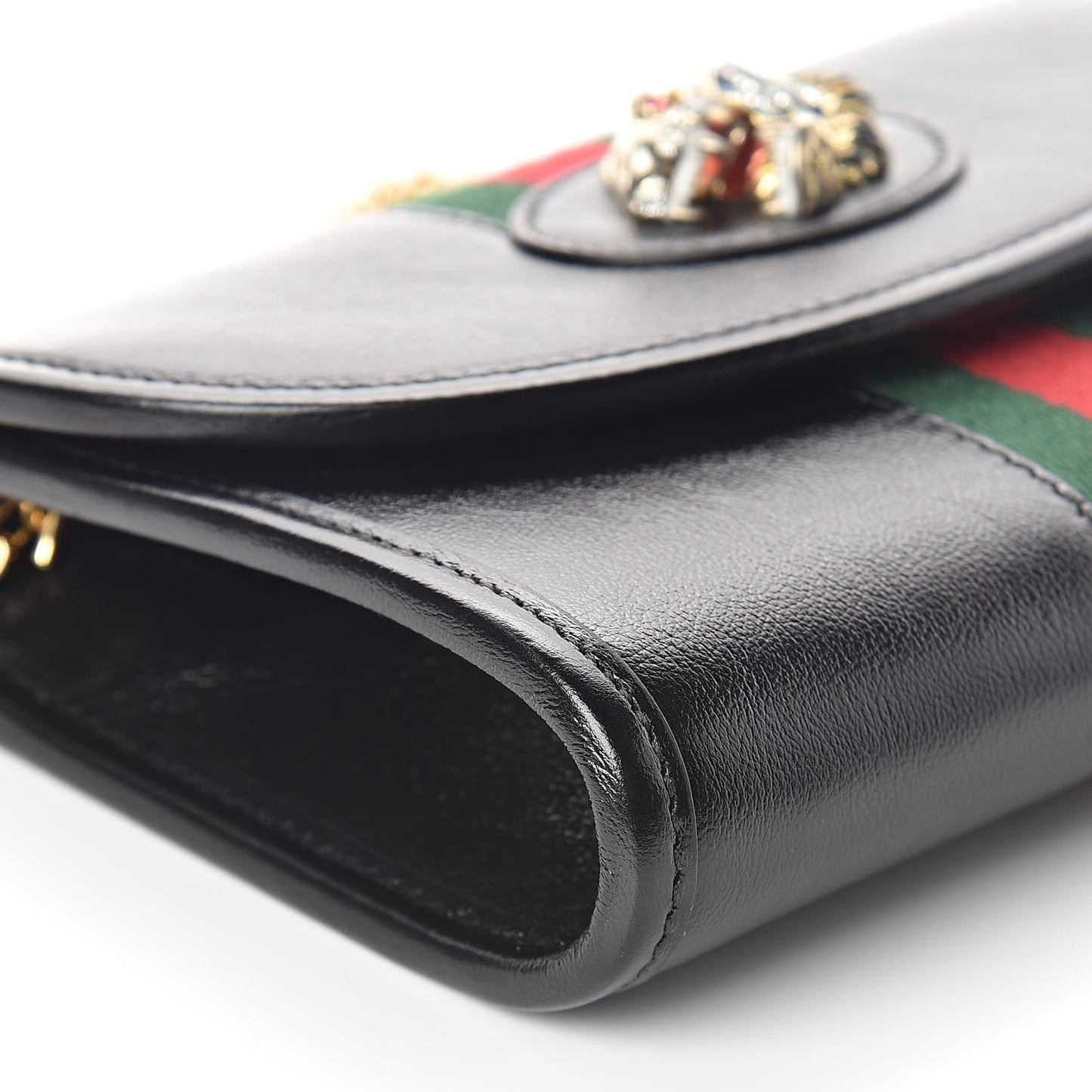 Textured Calfskin Web Mini Rajah Slim Flap Shoulder Bag Black