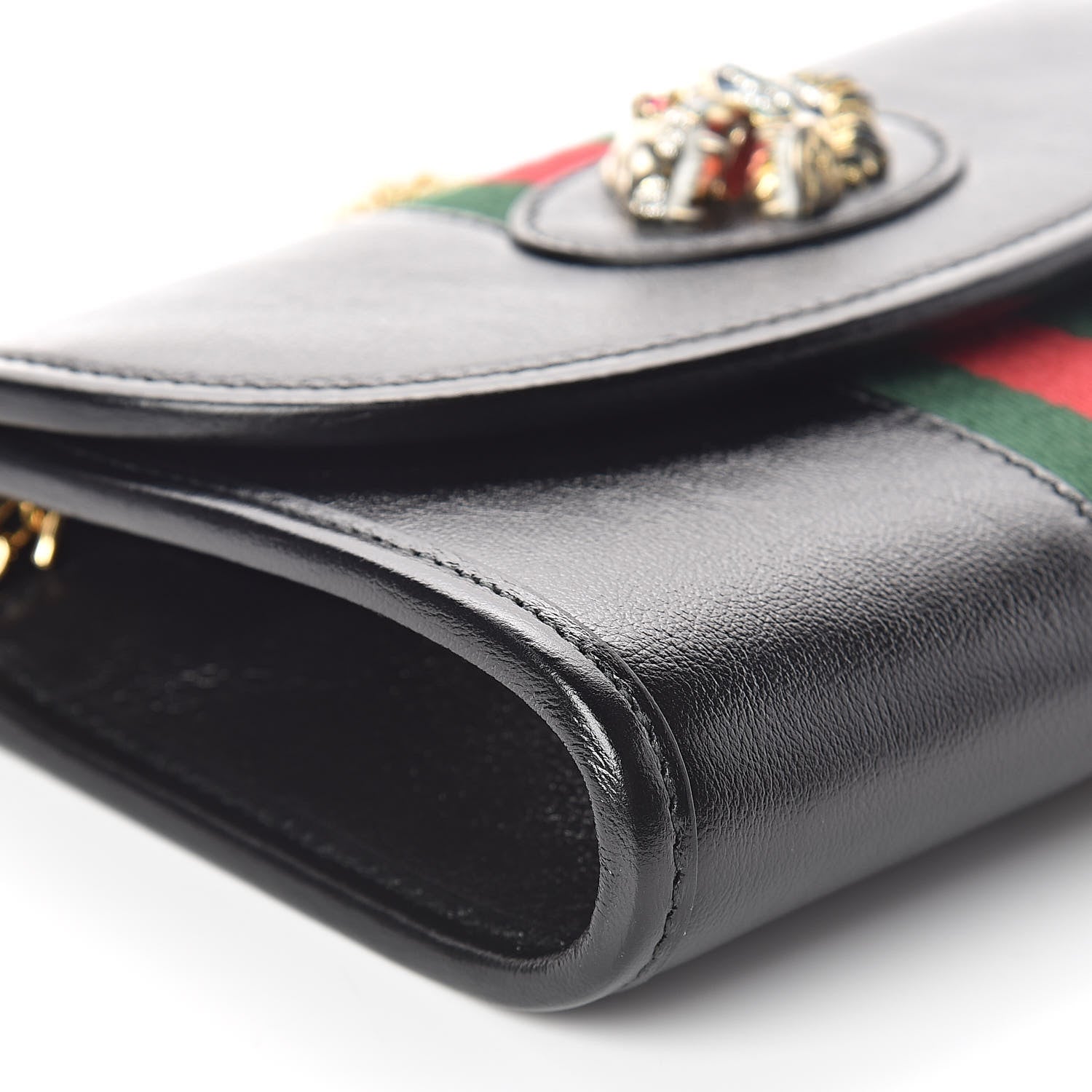 Gucci Textured Calfskin Web Mini Rajah Slim Flap Shoulder Bag Black 7 of 9