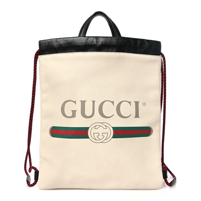 Gucci Calfskin Logo Drawstring Backpack Mystic White 1 of 11