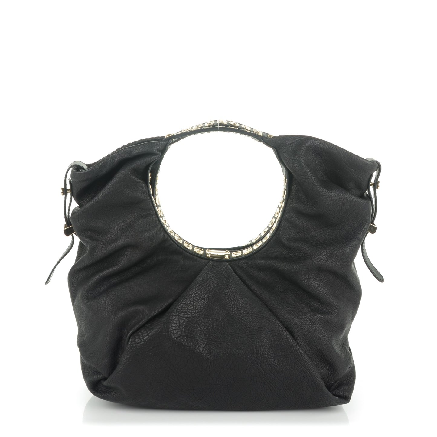 Grained Calfskin Studded Sylvia Hobo Black