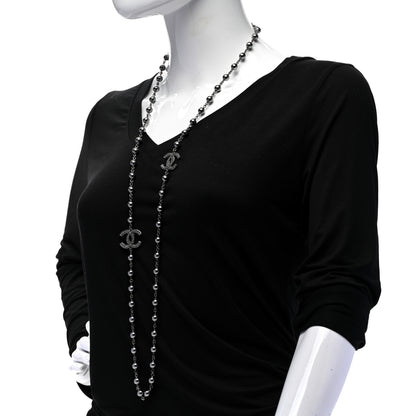 Chanel Ruthenium Pearl Beaded CC Long Necklace Black 2 of 7