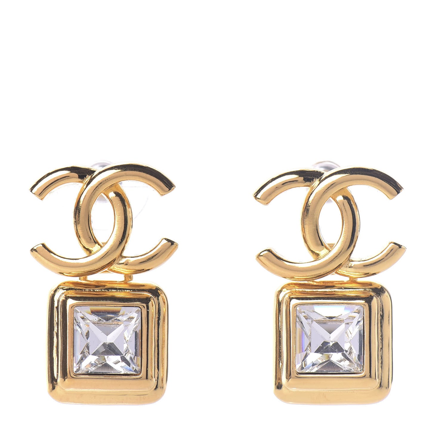 Crystal CC Square Earrings Gold