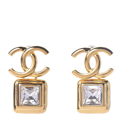 Chanel Crystal CC Square Earrings Gold 1 of 5