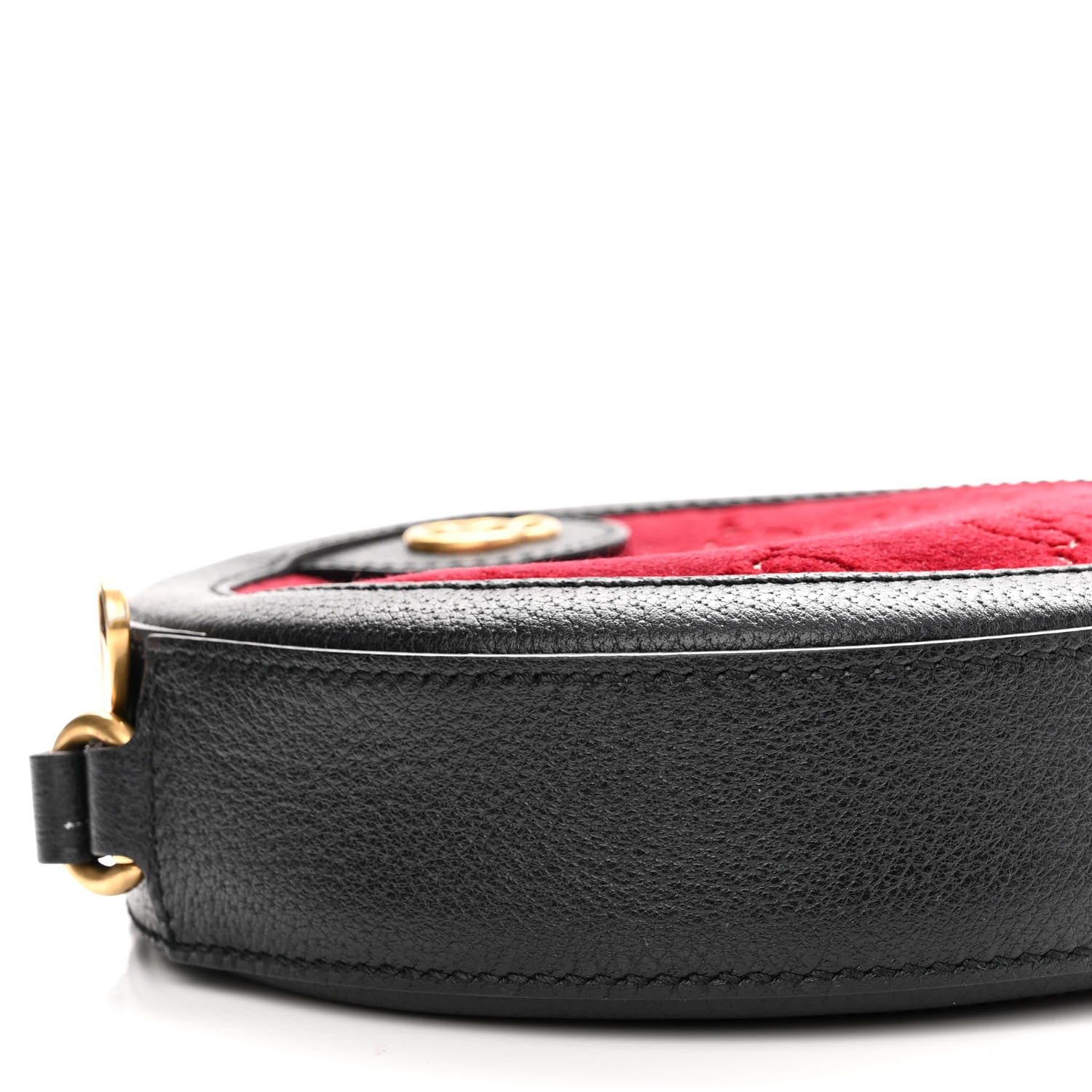 Gucci Velvet GG Monogram Textured Calfskin Round Shoulder Bag Red Cipria Black 9 of 10