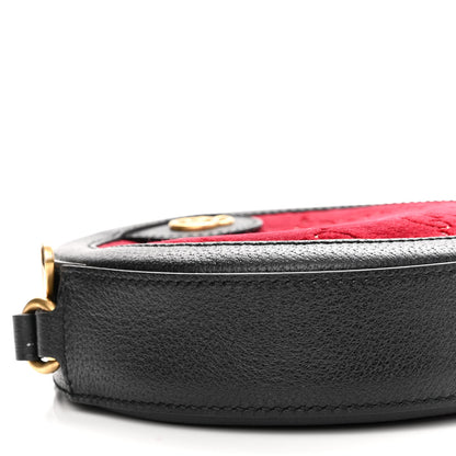 Gucci Velvet GG Monogram Textured Calfskin Round Shoulder Bag Red Cipria Black 9 of 10