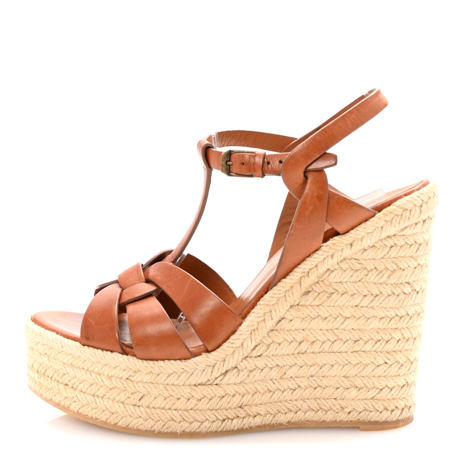Saint Laurent Calfskin 85 Platform Espadrille Wedge Sandals 39 Brown 1 of 8