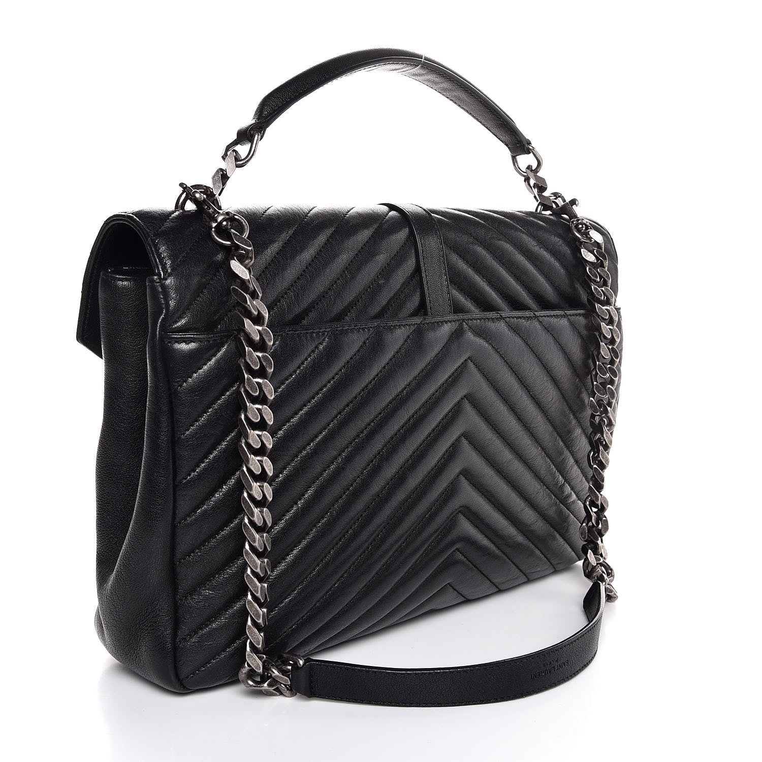 Saint Laurent Sheepskin Matelasse Chevron Monogram Large College Satchel Black 4 of 9