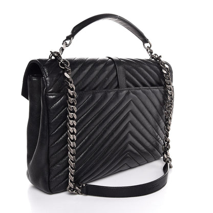 Saint Laurent Sheepskin Matelasse Chevron Monogram Large College Satchel Black 4 of 9