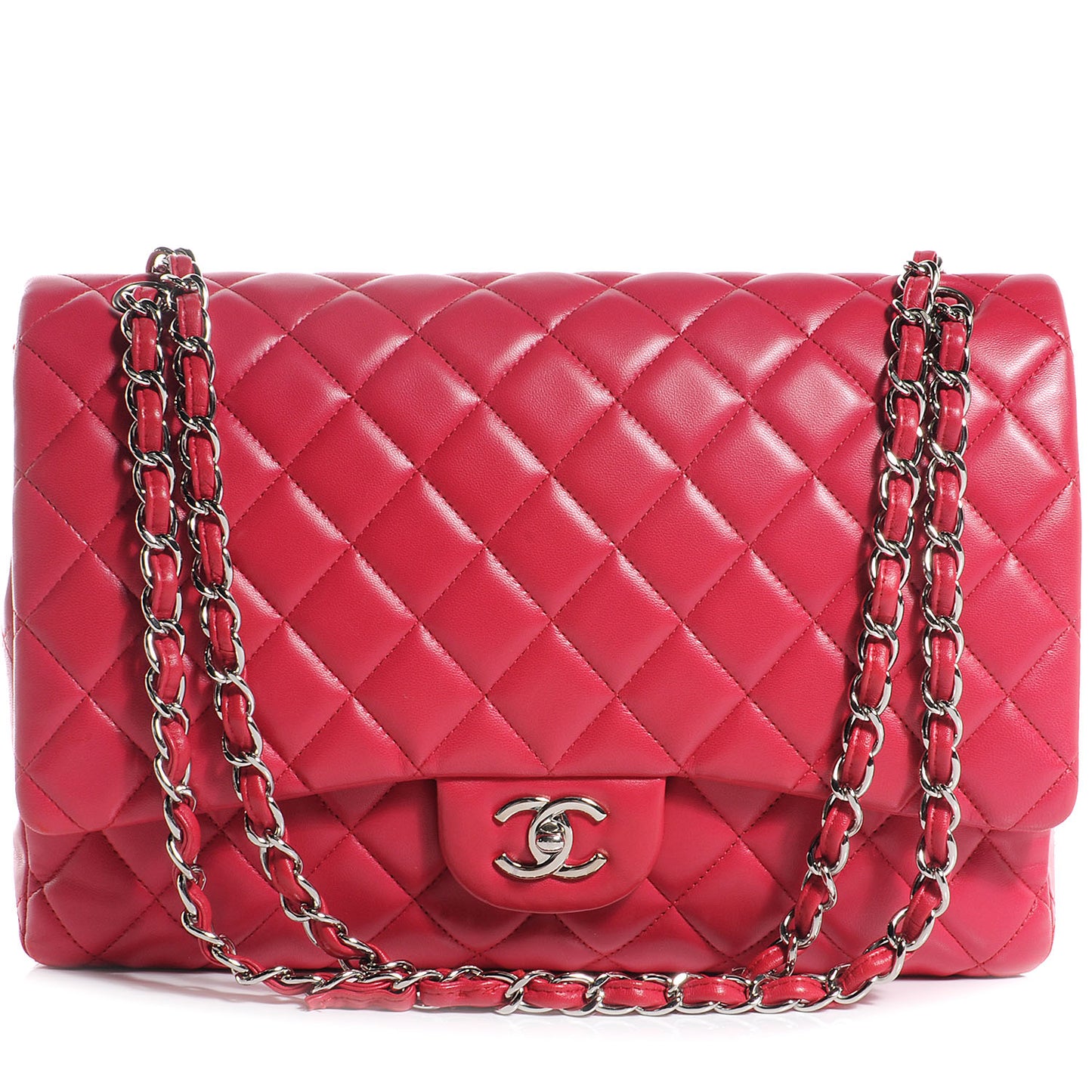 Lambskin Quilted Maxi Single Flap Fuchsia