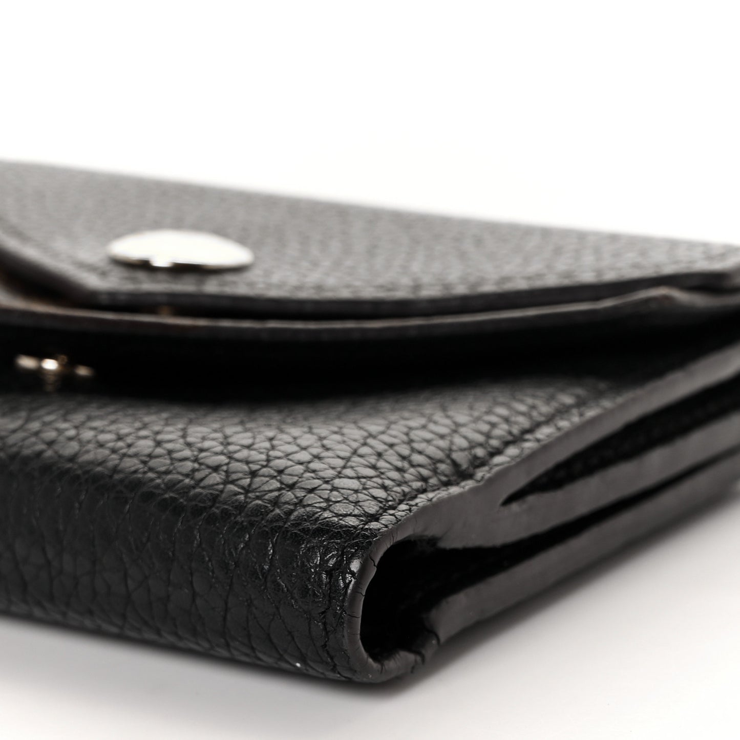 Grained Calfskin Monogram Double V Compact Wallet Black